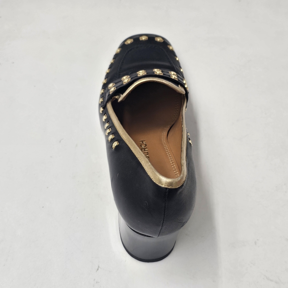 Tory Burch Studded Block Heel Loafer Pump Black Gold Leather Left Shoe 6.5 US - Picture 5 of 11
